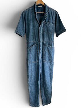 Alex Mill Short-Sleeve Denim Jumpsuit - Size Medium